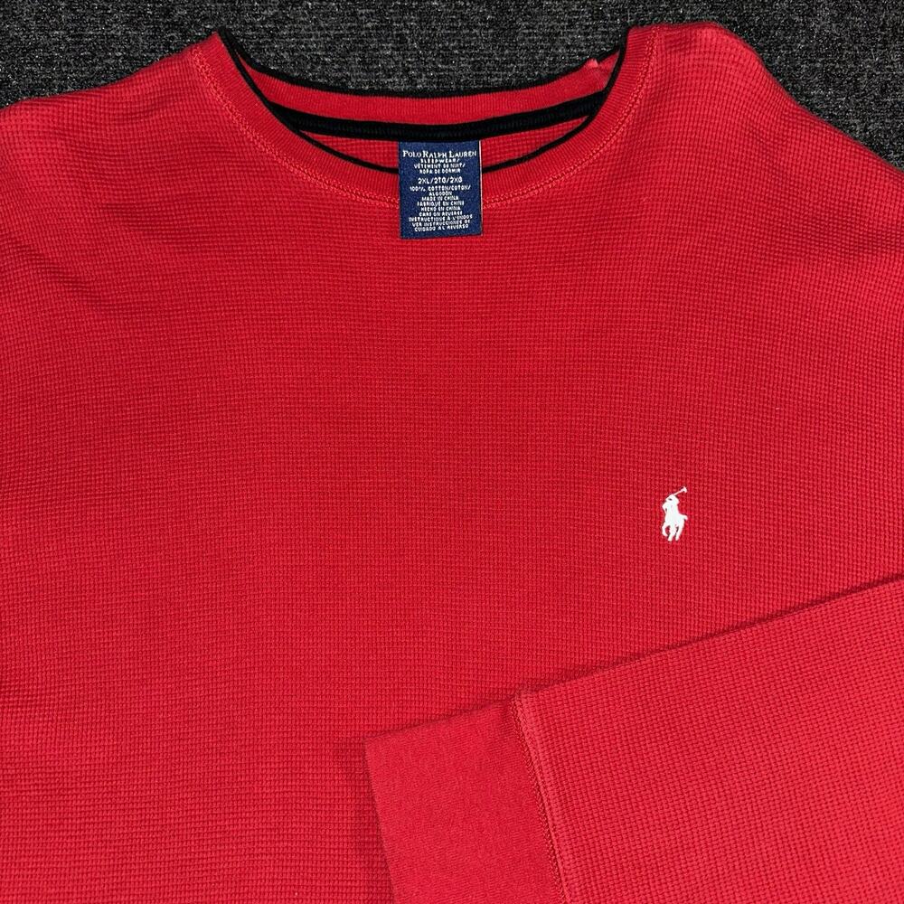Polo Ralph Lauren Sleepwear Mens 2XL Red Thermal Waffle Knit Long Sleeve Shirt